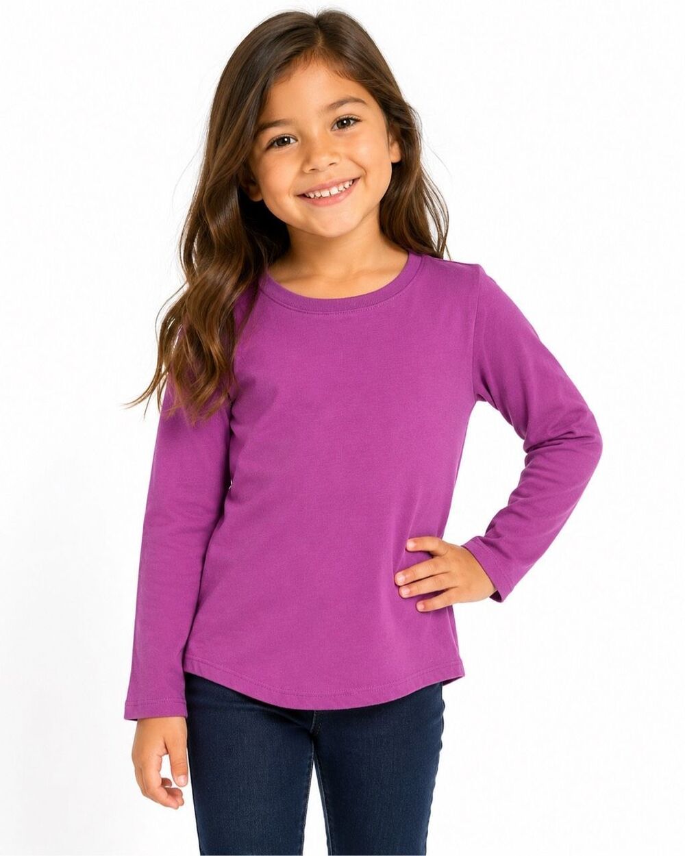 Wonder Nation Girls Purple Long Sleeve Basic Tee XS 4/5 Cotton Blend